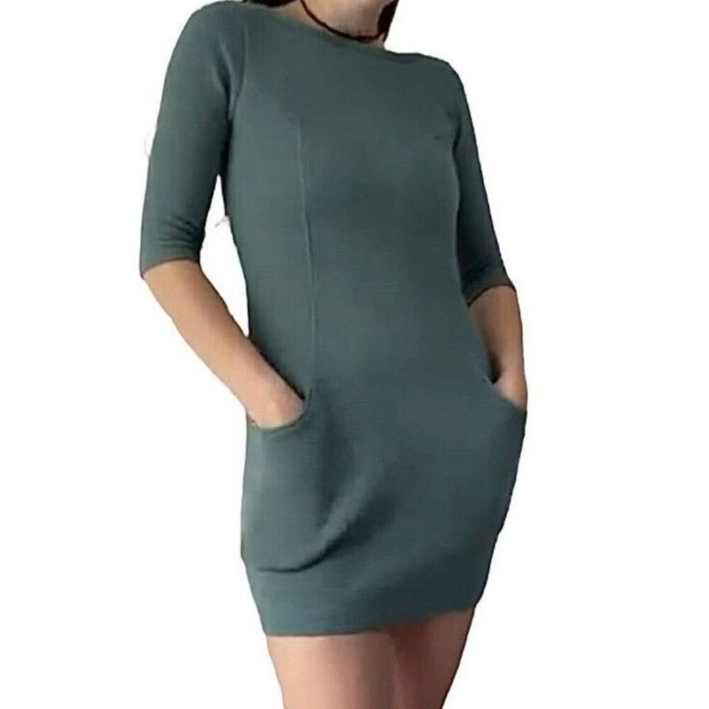 Boden Jasmine 1/2 Sleeve Ottoman Ribbed Short Mini Shift Dress Pockets 4P Green